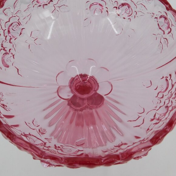 Fenton Rose Colonial Pink Round Compote Pressed Glass 7.5" tall Stem VINTAGE - Picture 10 of 12